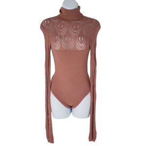 Free People Intimately Women Sweater Bodysuit Pink Long Sleeve Turtleneck XS New